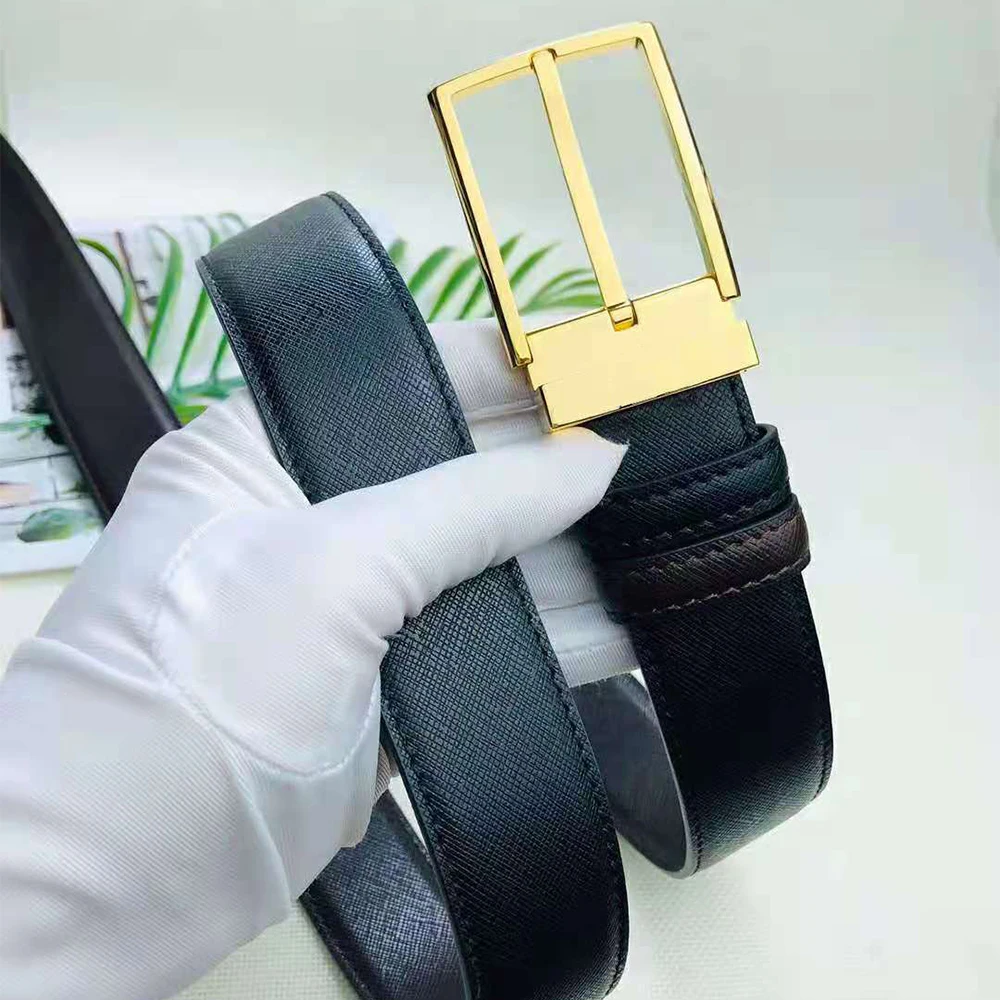 

3.4Cm Quality Leather Shiny Golden Buckle Belt For Men Jeans Fashion Classic Luxury Brand Designer Belts With Gifts Box