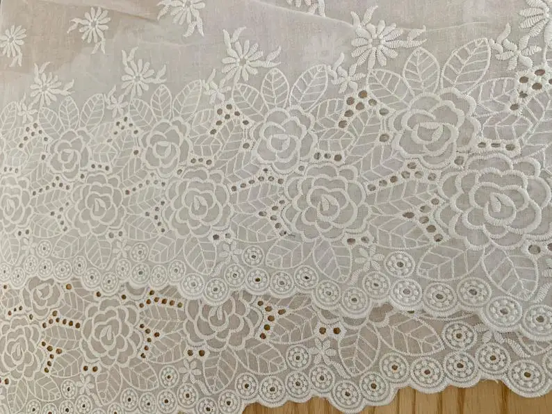 1 ярд белая хлопковая кружевная отделка вышитая с вырезами Цветочная | Дом и сад