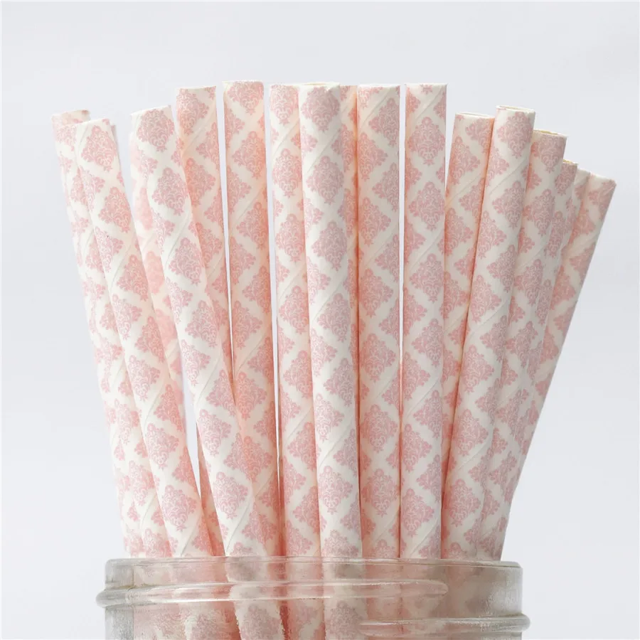 pink lace 100 шт розовые золотые бумажные соломинки вечерние соломинки золотые серебряные бумажные соломинки смешанные полосатые звезды шаблоны шевронов - Цвет: pink lace