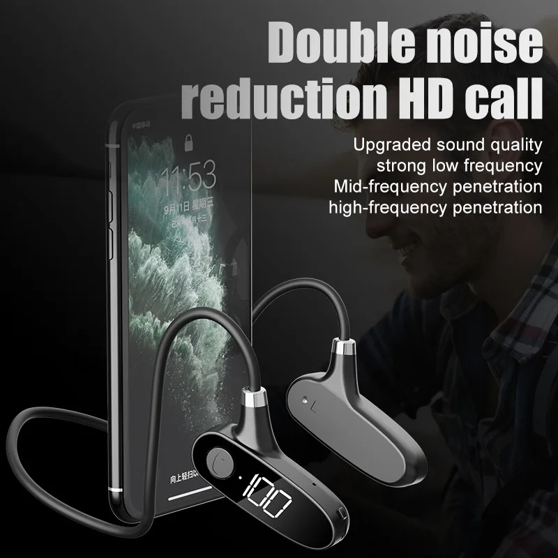 TWS Bone Conduction Wireless Headphones Bluetooth 5.2 Earphone Not In-ear IPX7 Waterproof Sport Running Headset With Mic | Электроника