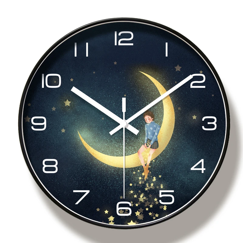 

Round Creative Mute Modern Design Large Wall Clock Clocks for Home Kitchen Living Room Decor Battery Operated Silent