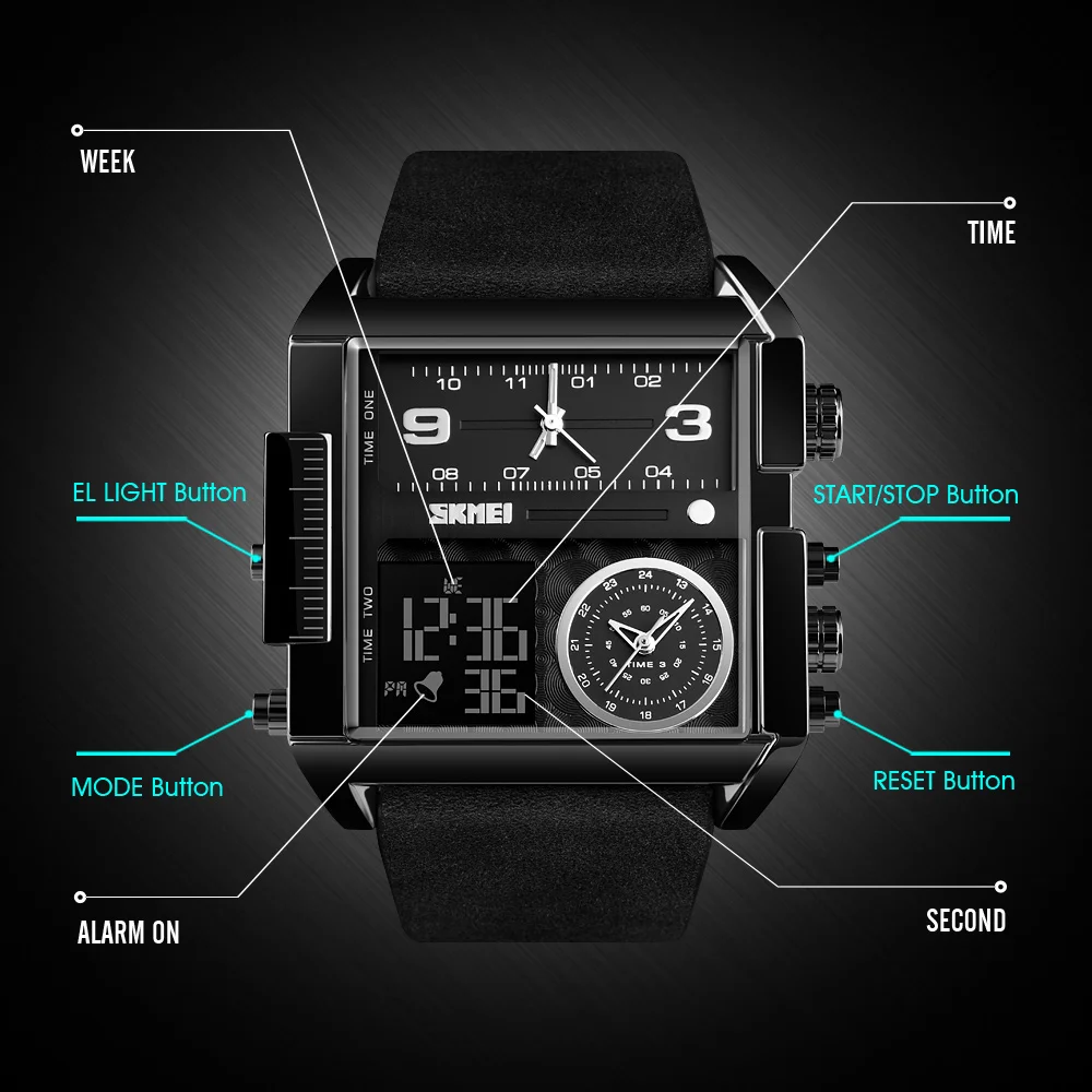 

SKMEI Luxury Men Quartz Digital Watch Creative Sports Watches Male Waterproof Watch Montre Homme Clock Leather With battery 1584