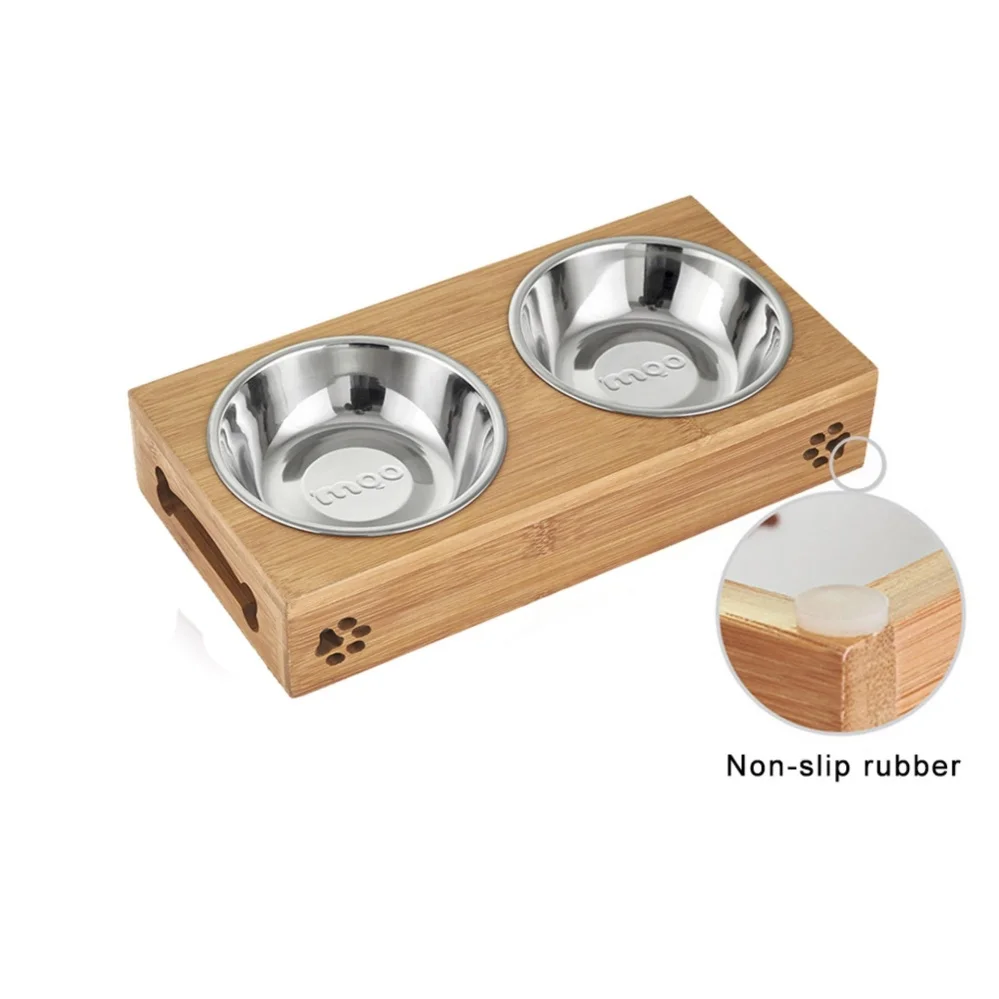 

TECHOME New Popular Home Pet Stainless Steel/Ceramic Feeding and Drinking Bowls Combination with Bamboo Frame for Dog Cat Puppy