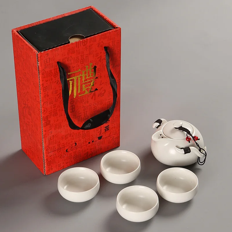 White 5Pcs Gift Box Китайский чайный подарок дорожная Чай набор чайный набор кунг-фу портативный чайник фарфор Чай комплект гайванские чашки для чая из Чай церемонии принадлежность для чая - Цвет: White 5Pcs Gift Box