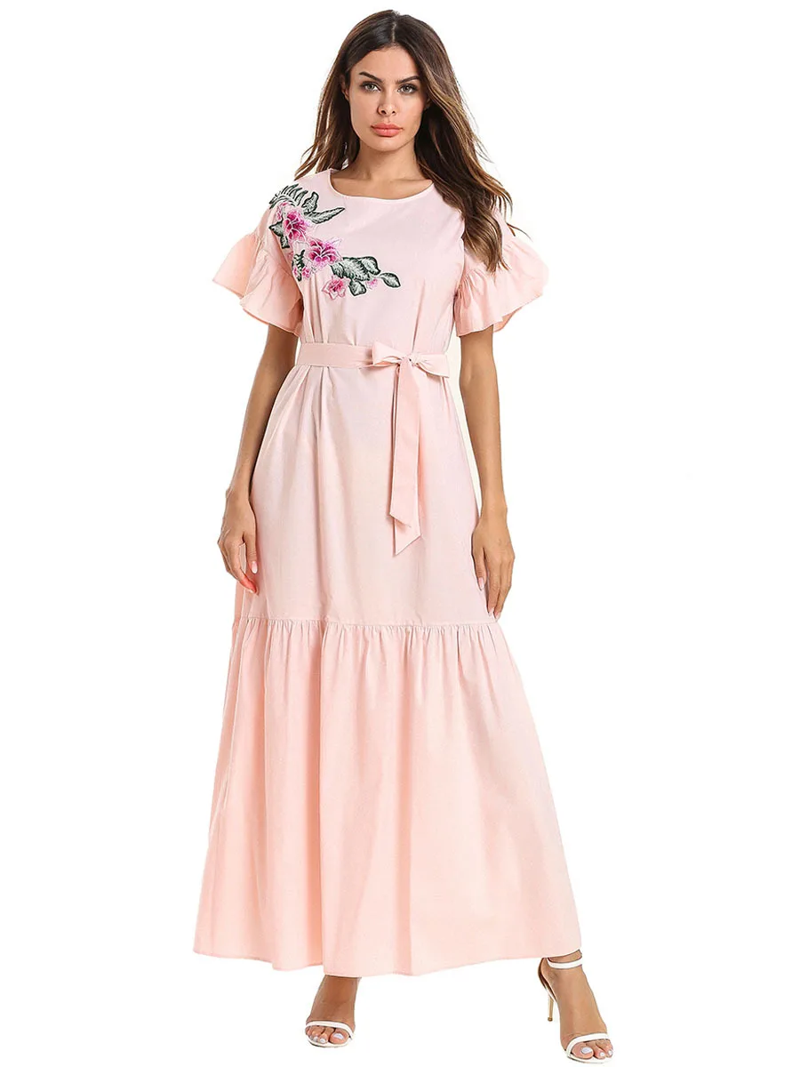 Abaya турецкий марокканский кафтан Простой Модный вышитый с оборками короткий