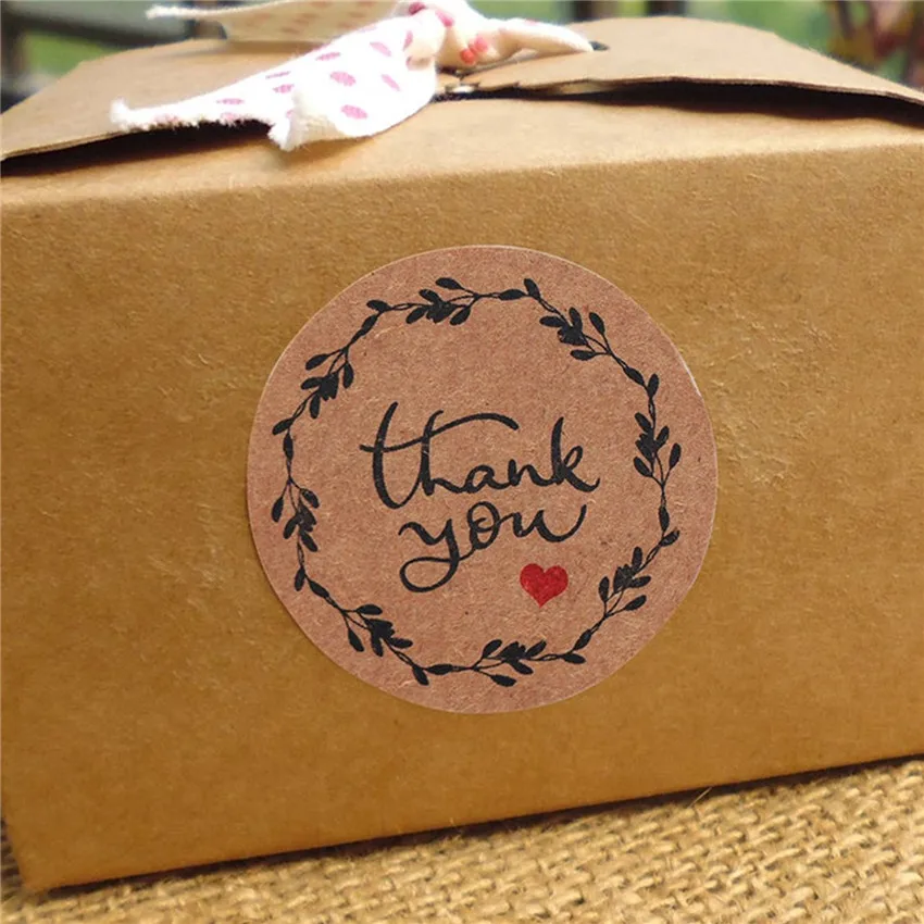 

Round Natural Kraft "Thank You" Stickers Scrapbooking for Gift Package Adhesive Handmade Sticker Envelope Seal Labels Stationery