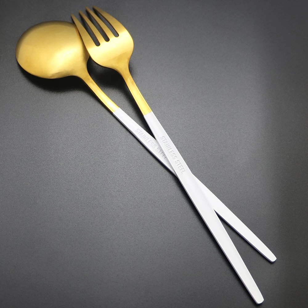

6set/30pcs Gold Matte Cutlery Set Stainless Steel Black Dinnerware Flawtare Set Knife Fork Spoon Dinner Kitchen Tableware Set