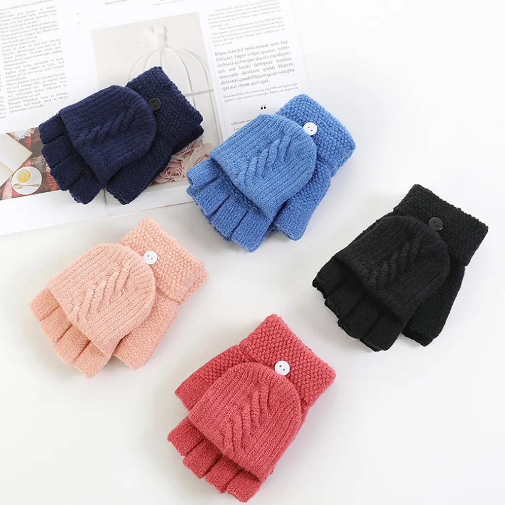 SAGACE зимние женские перчатки теплые с полупальцами одноцветные эластичные