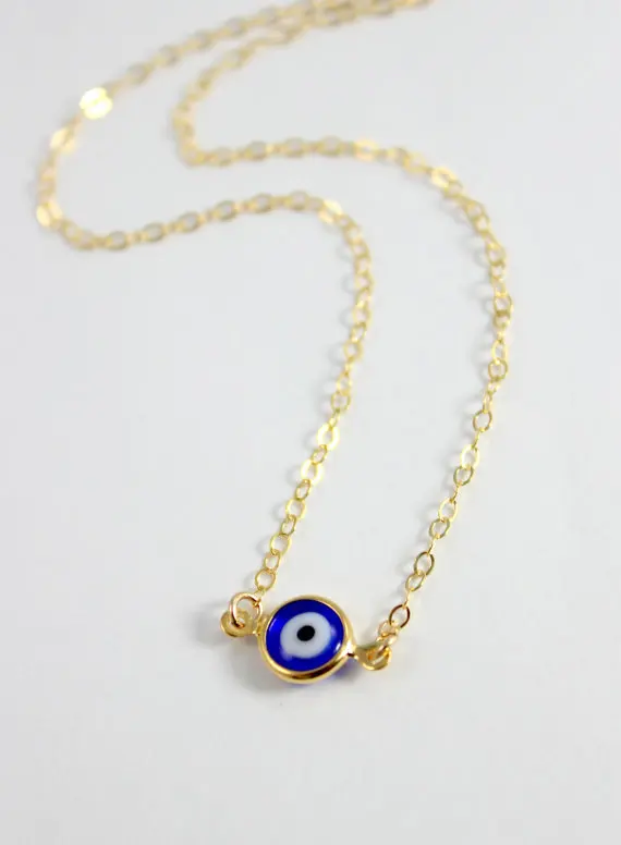 

Women's Jewelry Thin Blue Evil Eyes Gold Necklace
