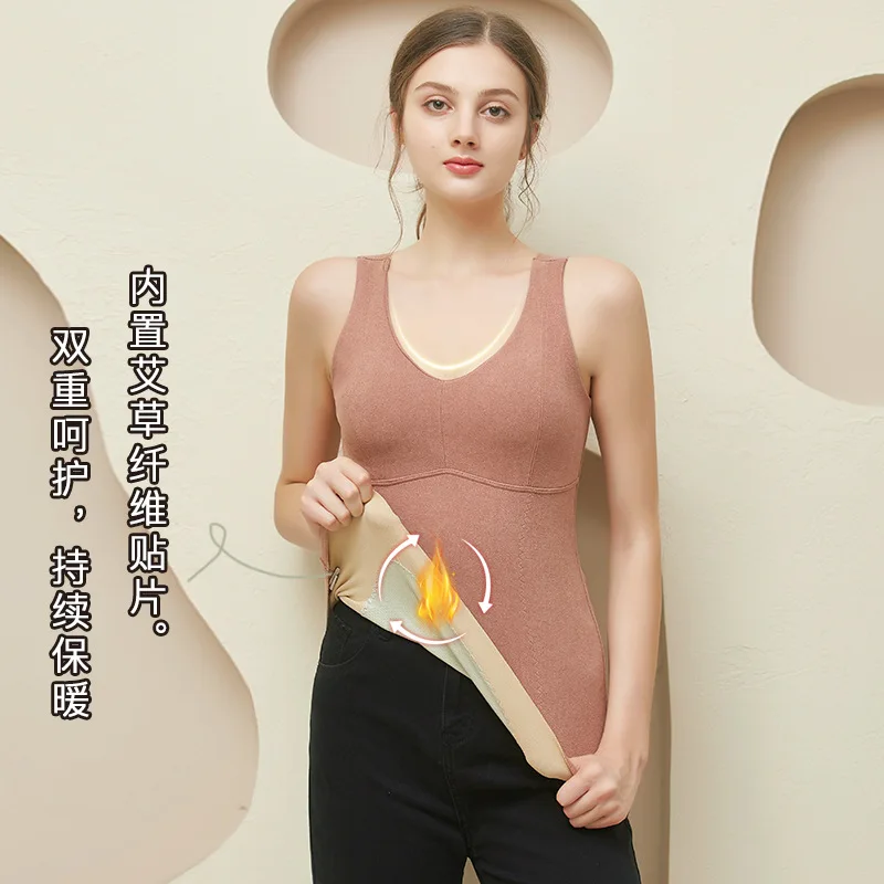 Thermal Underwear Plus Size Vest Thermo Lingerie Woman Winter Clothing Warm Top Push Up Seamless V-neck Solid Color Warm Vest