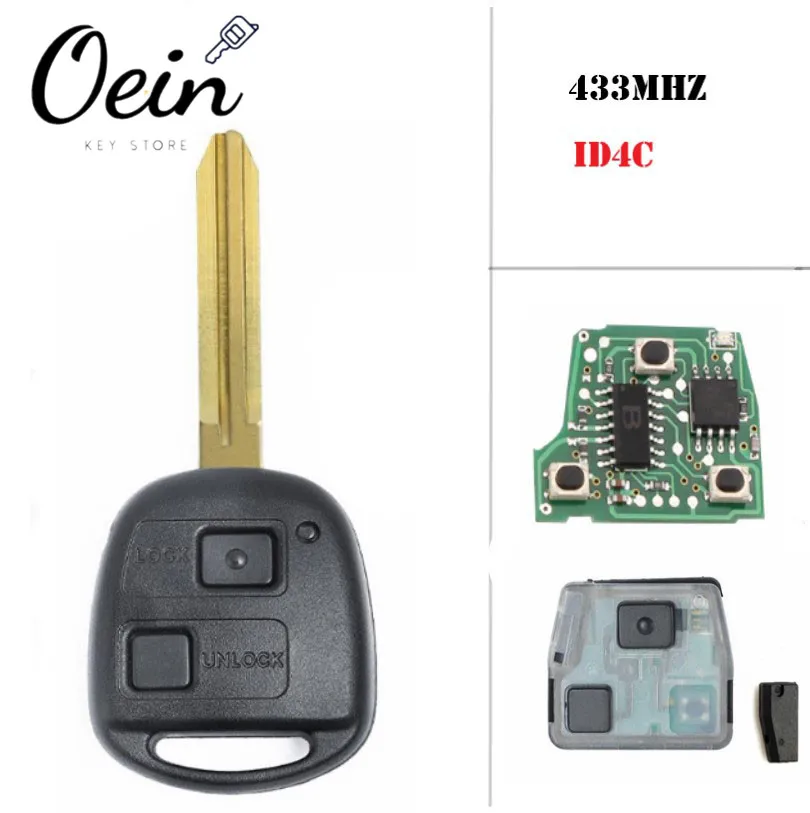 Пульт дистанционного управления 2 кнопки 433 МГц id4c Чип для Toyota Avensis Corolla Yaris Rav4 FCC