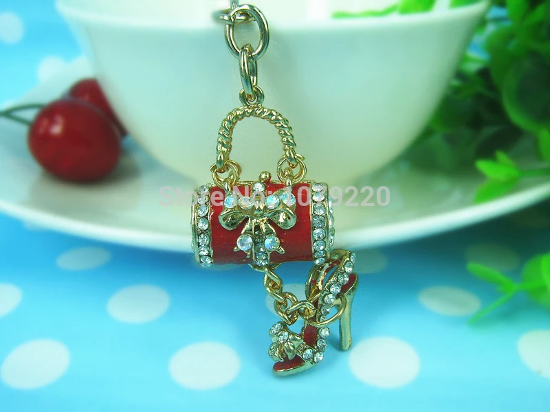 Красная сумка и брелок в форме обуви Очаровательная Женская Подвеска со стразами