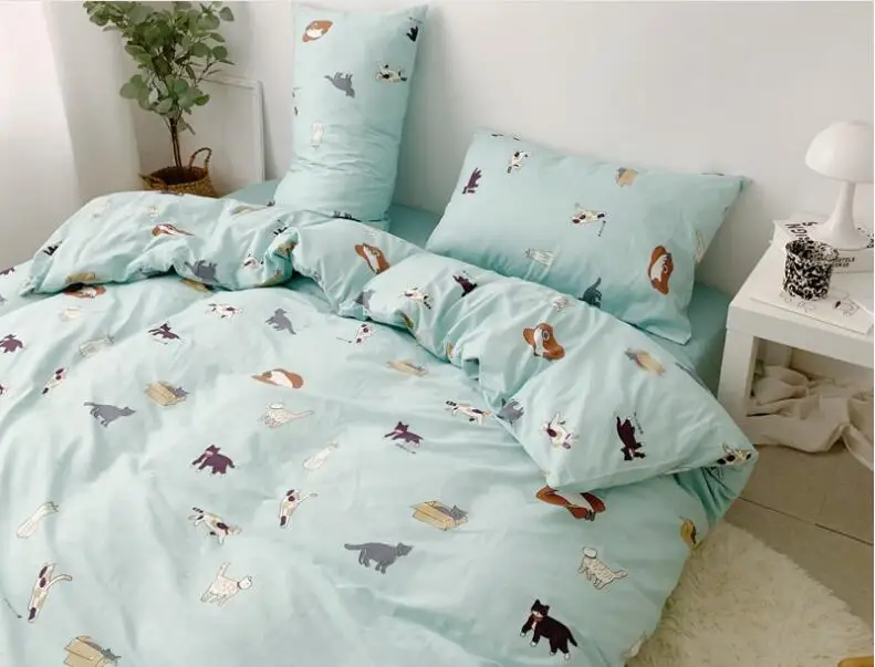 4 шт. милый набор постельного белья для кошек включает пододеяльник простыня