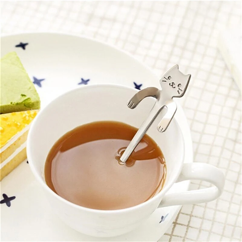 

Small Mini 304 Stainless Steel Cat Kitty Coffee Stirring Spoon Colorful Dessert Ice Cream Tea Spoon Drink Cafe Scoop