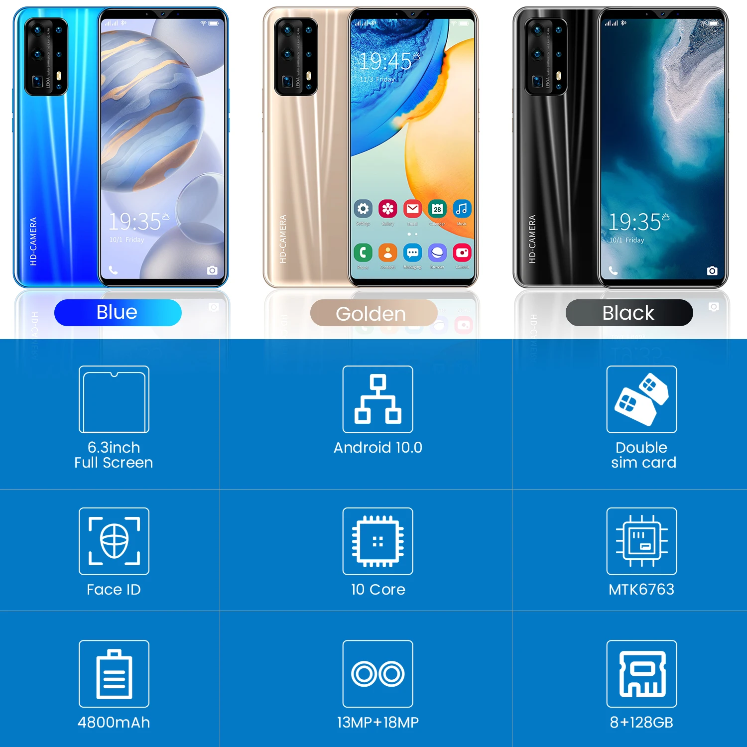 Самый дешевый смартфон P43 Max 6 3 дюймов HD 8 Гб RAM 128 ГБ ROM Android действительный магазин