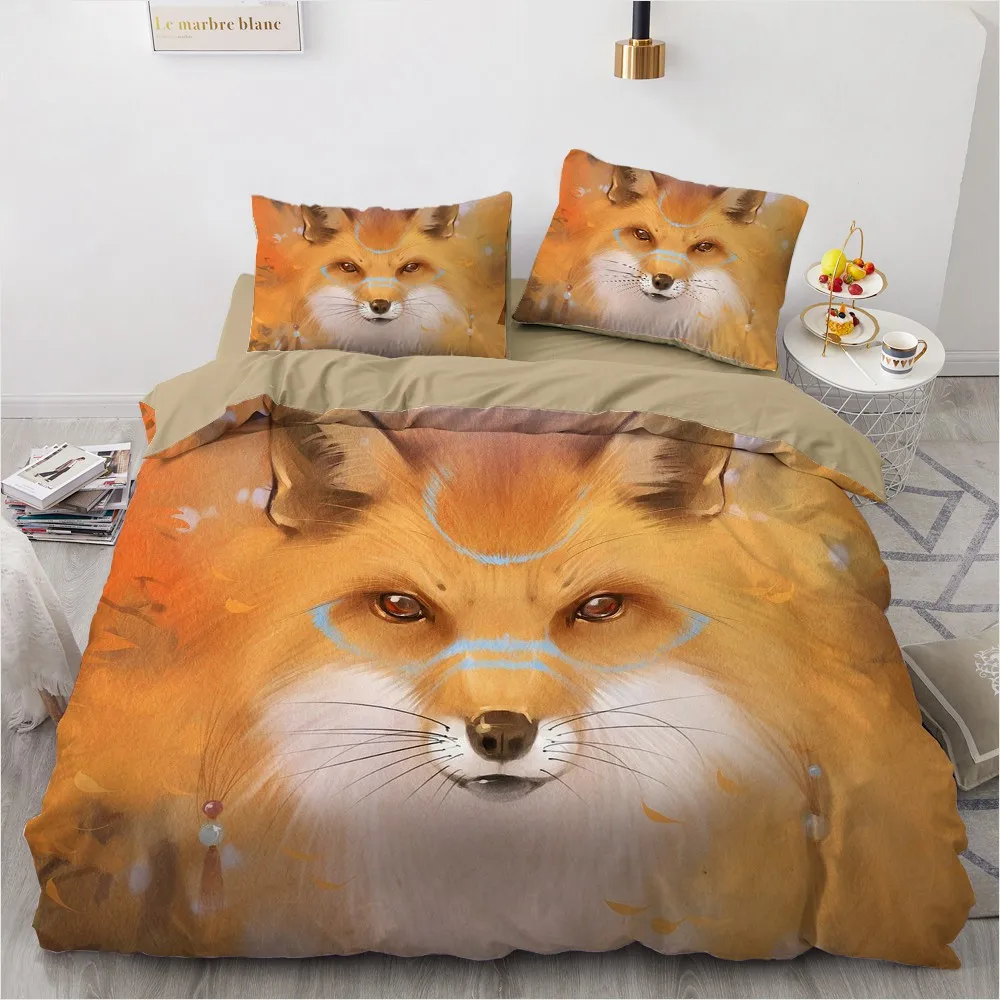 

Bedclothes 3D Custom Design Fox Wtite Quilt Cover Sets Animal Comforther Covers Pillow Cases Full Queen Super King Twin Size