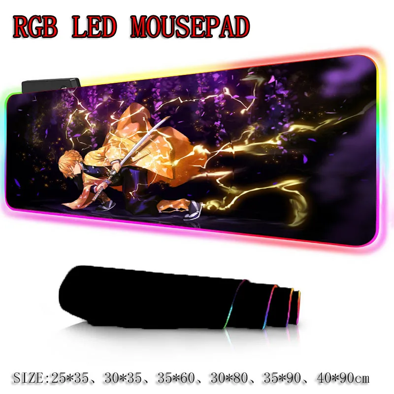 xgz demon slayer kimetsu no yaiba gaming rgb large mousepad led lighting usb keyboard colorful desk pad mice mat for pc laptop free global shipping
