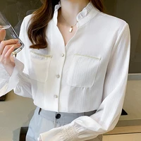 blusas mujer de moda 2021 autumn women chiffon white blouse shirt ladies tops long sleeve v neck blouse woman clothes top femme