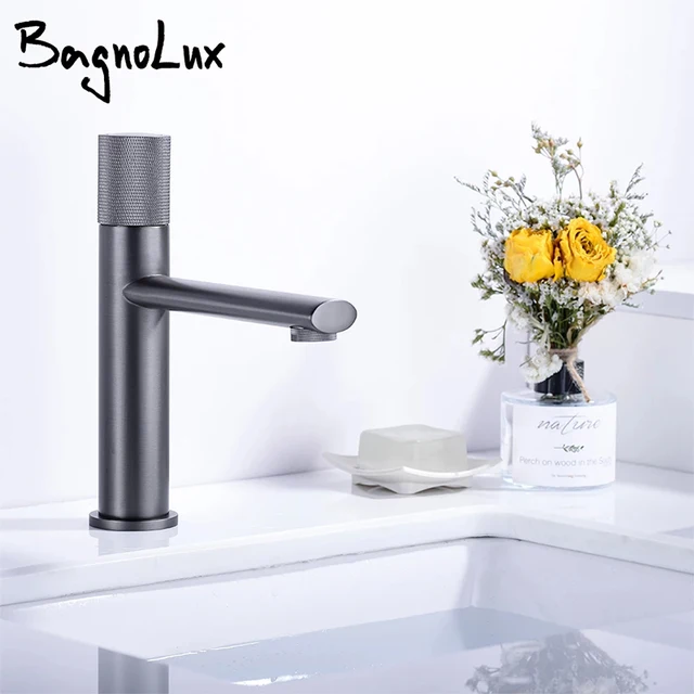 Bathroom mixer sink tap hot cold solid brass basin faucet gunmetal deck mounted single hole one handle vanity water tapware
