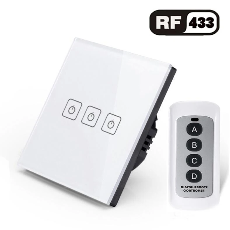 3 Gang Switch ЕС/Великобритания Стандартный 1/2/3 Беспроводной дистанционного Управление светильник переключатели, система автоматического управления "умный дом" RF433 дистанционного Управление настенный сенсорный переключатель - Цвет: 3 Gang Switch