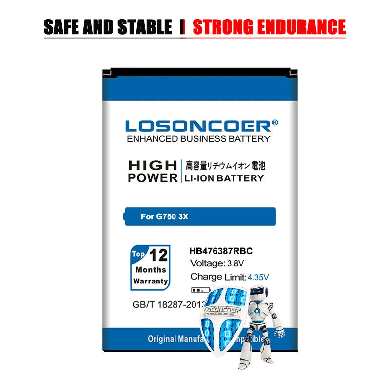 LOSONCOER 4400 мАч HB476387RBC для Huawei Honor 3X B199 G750 T00 C00 аккумулятор высокой емкости телефона ~ в