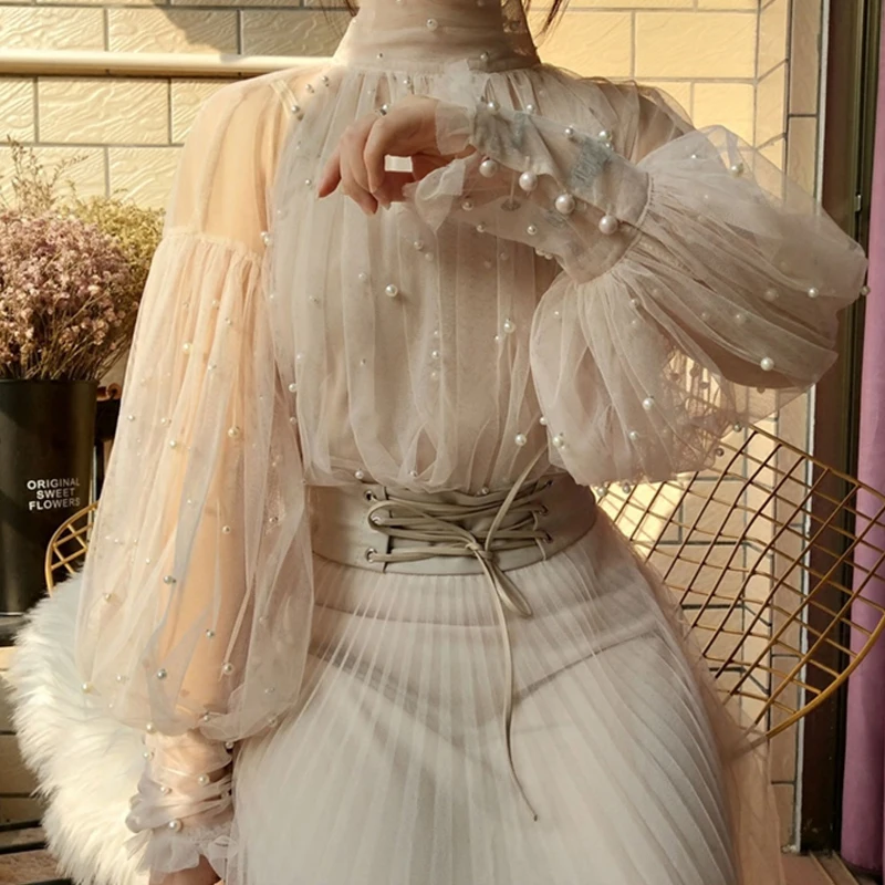 Модная весенняя Новинка 2020 женские милые газовые Блузы с рукавами-пузырьками и