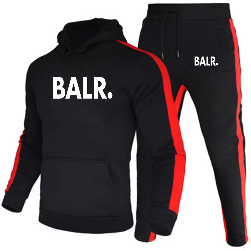 

Sports FIness BALR men's And Women's Suits Hoodies + Pants 2-Piece Set Autumn And Winter Hooded Sportswear Men's Sportswear Gym