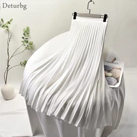 womens elegant sector pleated twill skirt with chiffon liner female high waist side zipper white long skirts 2021 spring sk521