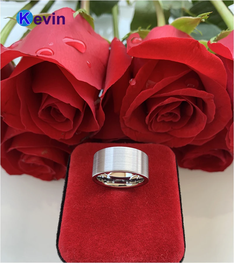 Вольфрамовое обручальное кольцо для мужчин плоский ремешок матовая отделка 10 мм