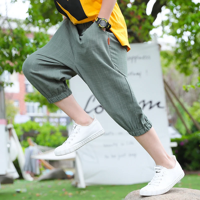 

Summer Clothes Pants for Boys Fashion Casual Loose Solid Color Harem Pants Wide Leg Elasticated Calf-length Pants Kids Clothing