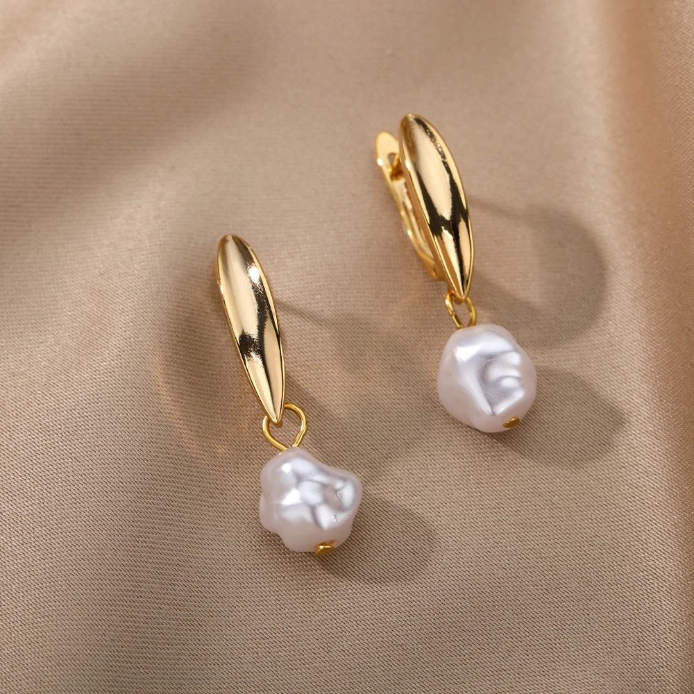 

Vintage Baroque Pearl Drop Earing For Women Friends Gold Stainless Steel Zircon Earrings Dangle Elegant Birthday Jewelry Gift