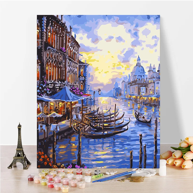 City Of Water Paint By Numbers Coloring Hand Painted Home Decor Kits Drawing Canvas DIY Oil Painting Pictures By Numbers