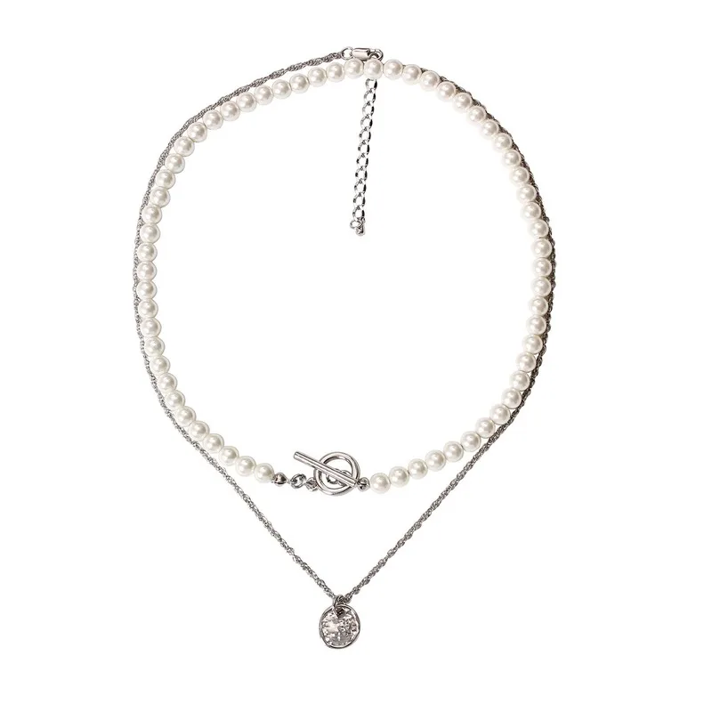 

Platinum tinfoil Coin Necklace couple coin concave convex Design Pendant sweater chain