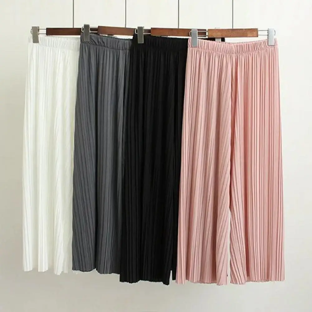 Женские однотонные плиссированные широкие брюки с эластичной резинкой на талии