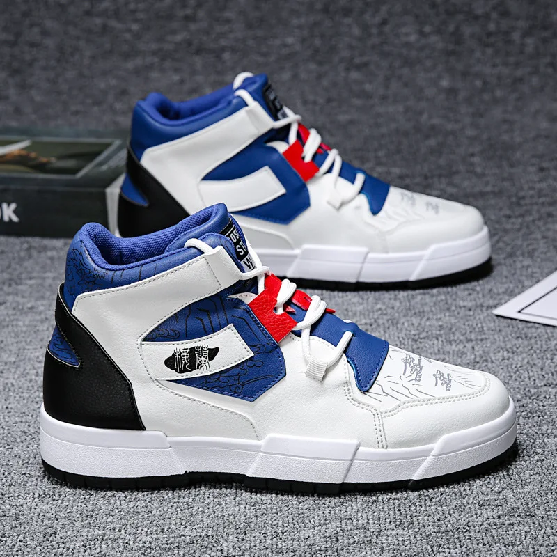

2021 New Running Shoes Men Leather Casual Shoes High-top Sneaker Comfortable Sports Outdoor Sneakers White Skateboarding Shoes