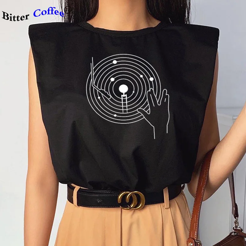 DJ футболка Женская музыка рок диско вечерние DJing без рукавов сексуальный круглый