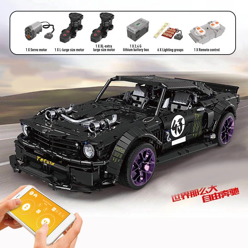 DHL Yeshin 20102 Technic Car Series The MOC-16915 Mustang Hoonicorn с функцией мотора строительные блоки