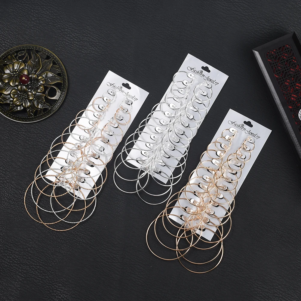 

6-12Pairs/Lot Big Circle Hoops Earrings for Women Girls Wedding Party Fashion Jewelry Gift Steampunk Ear Clip Hoops Earrings