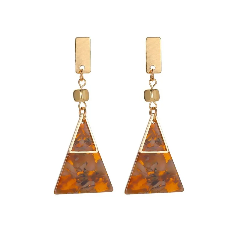 

VILAGE New 2021 Fashion Women's Color Contrast Geometric Earrings Long Acetate Plate Triangle Earrings Creative Earrings
