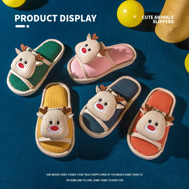 

Children's Linen Slippers Indoor Home Baby TPR Slippers Cute Cartoon Soft Shoes