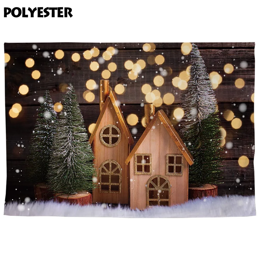 Allenjoy Рождественский фон для фотосъемки дерево деревянный дом боке halo детская