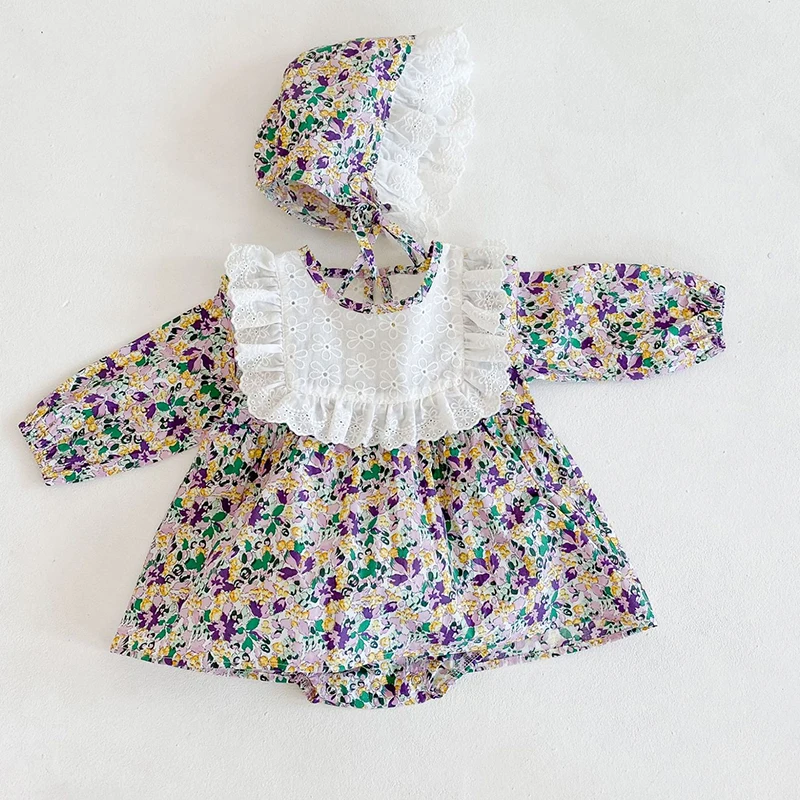 Осенняя одежда для малышей девочек комбинезон + шапочка Одежда новорожденных