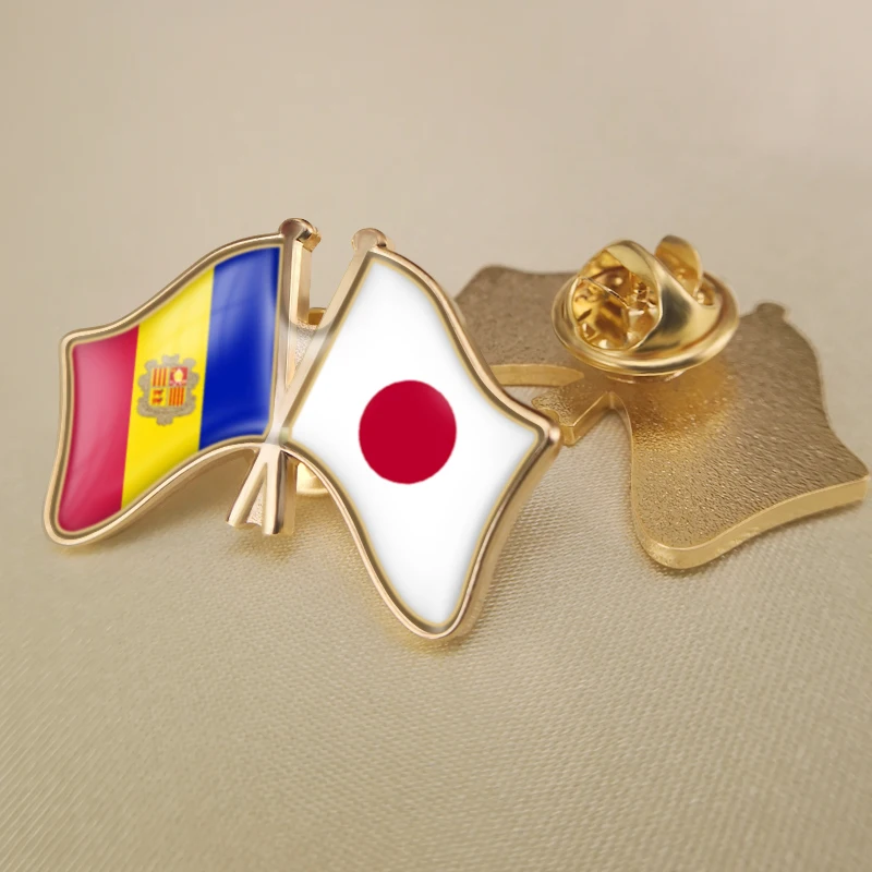 

Andorra and Japan Crossed Double Friendship Flags Lapel Pins Brooch Badges