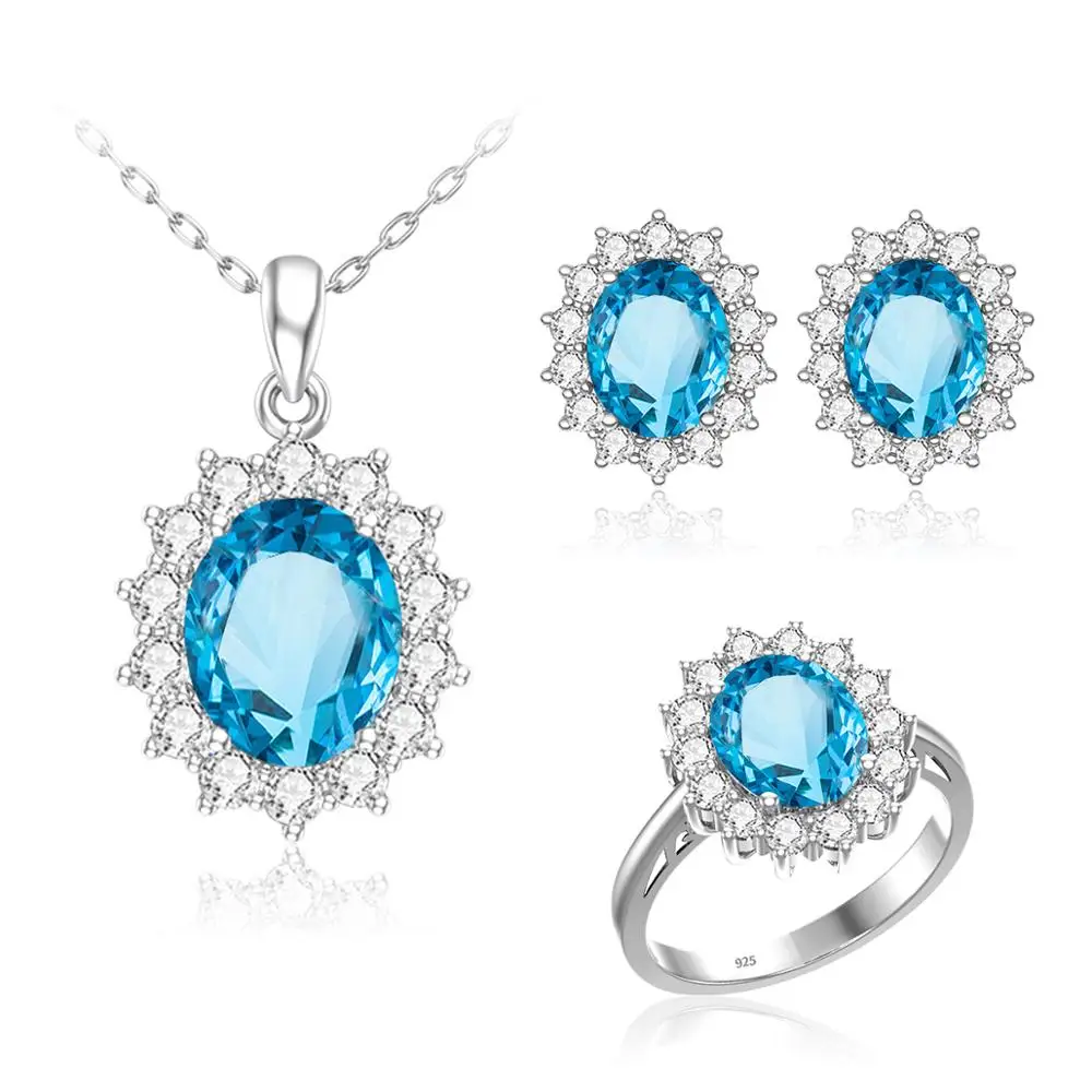 

Серьги-кольца из серебра Набор украшений для женщин пробы, с овальным топазом, с цирконом
