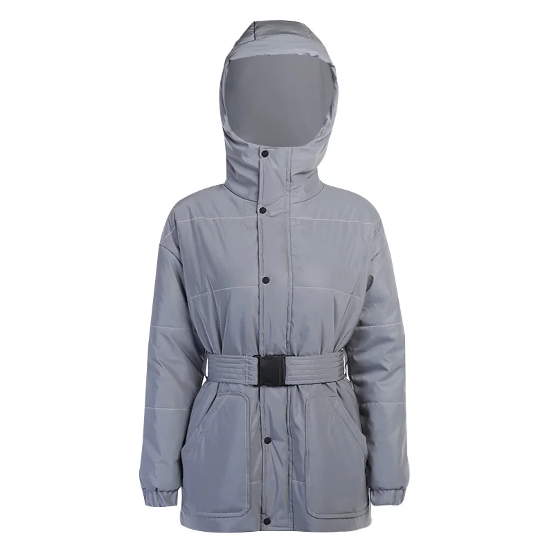 

InsGoth Streetwear Punk Grey Winter Overcoat Harajuku Gothic Reflective Big Pocket Coats Women Thicker Warm Zipper Hooded Coats
