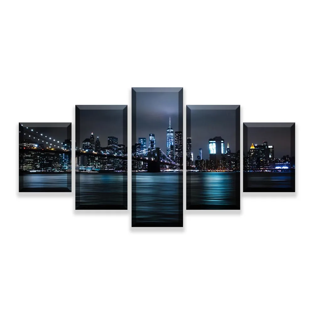 

HD Prints Pictures Modular Canvas Poster Wall Art Framework 5 Pieces New York City Building Sunset Landscape Painting Home Decor
