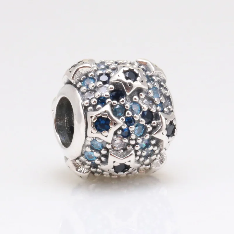 

Amaia Authentic S925 sterling silver Royal Blue Crystal Embossed Star Beads Fit Original Charms Bracelet DIY Jewelry Making