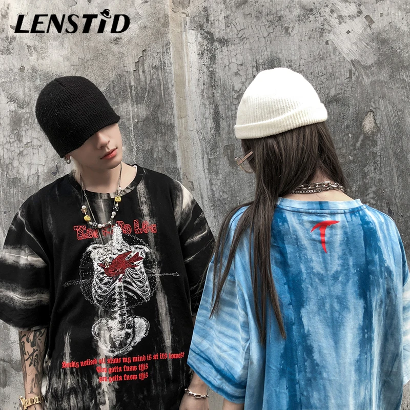 Футболка LENSTID мужская с принтом черепа тенниска в стиле хип хоп майка Харадзюку