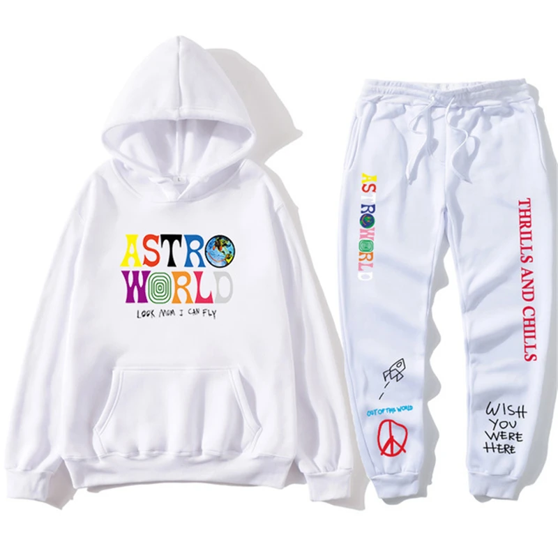 

TRAVIS SCOTT ASTROWORLD HOODIES Letter Print Sweatshirt + Sweatpants 2021 Men's Sweatshirt Fashion Sweatpants Ladies Casual Suit