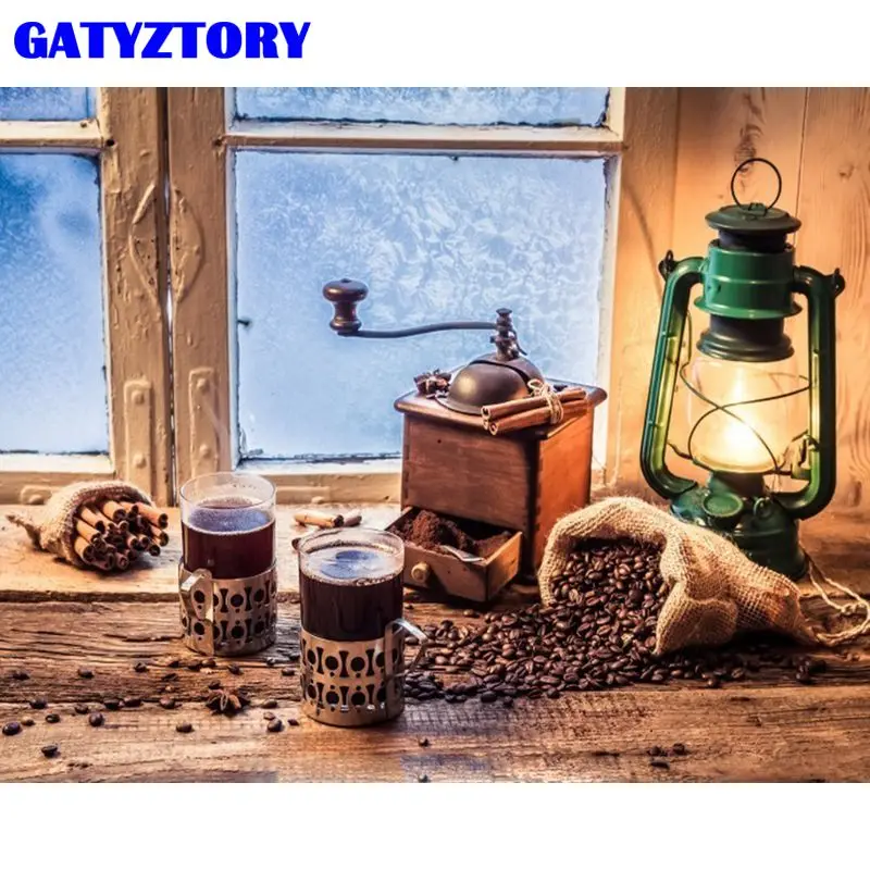 

GATYZTORY DIY картина маслом Набор для рисования по номерам расписанную подарок керосиновой лампы какао картина по номерам акриловые бусины для ...
